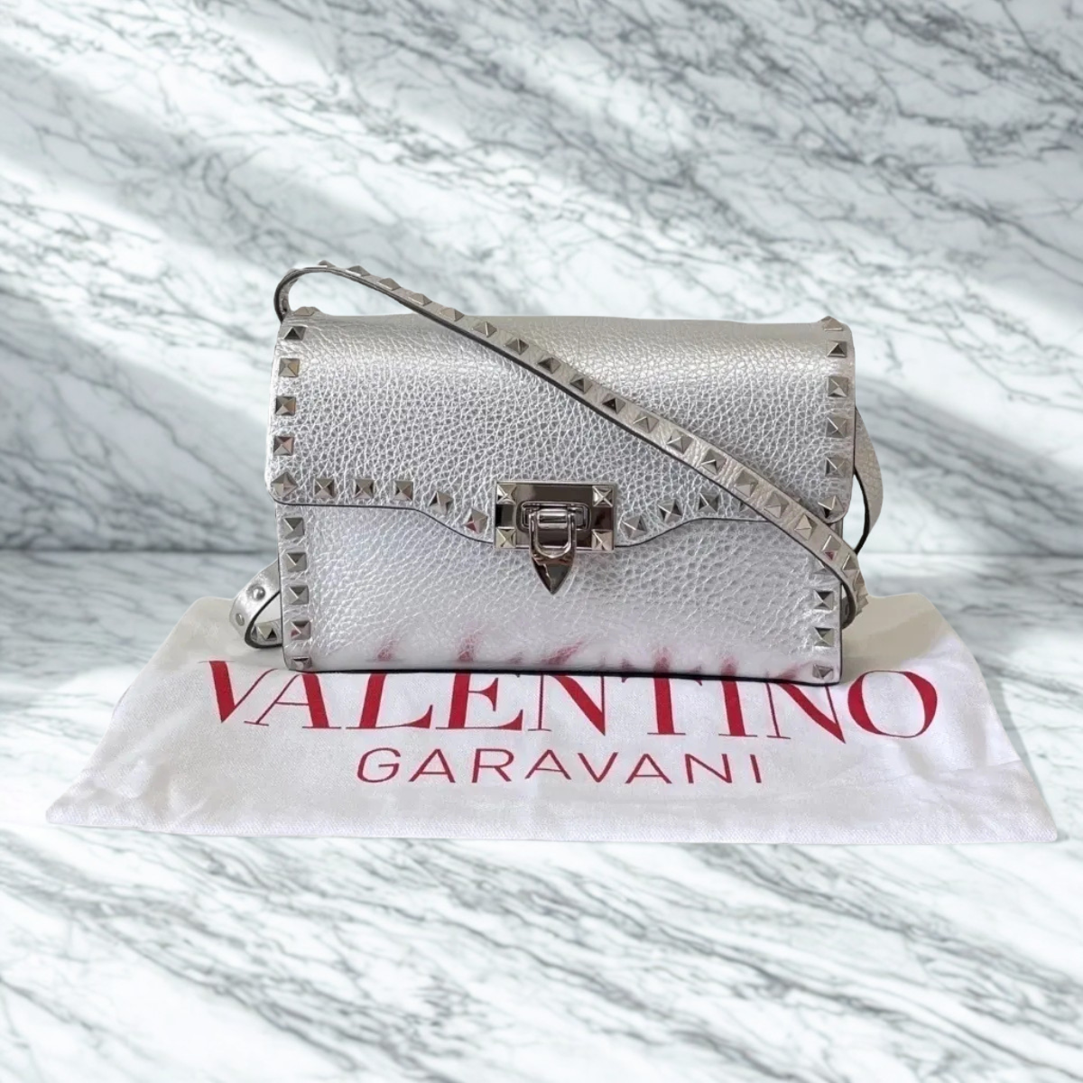 VALENTINO ROCKSTUD SILVER BAG & PUMPS SET