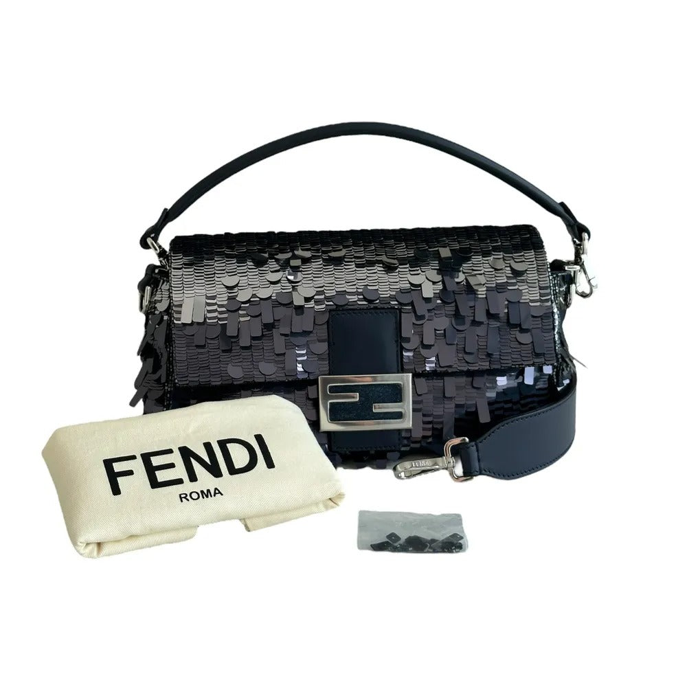FENDI BAGUETTE BAG IN BLUE SEQUINS AND LEATHER