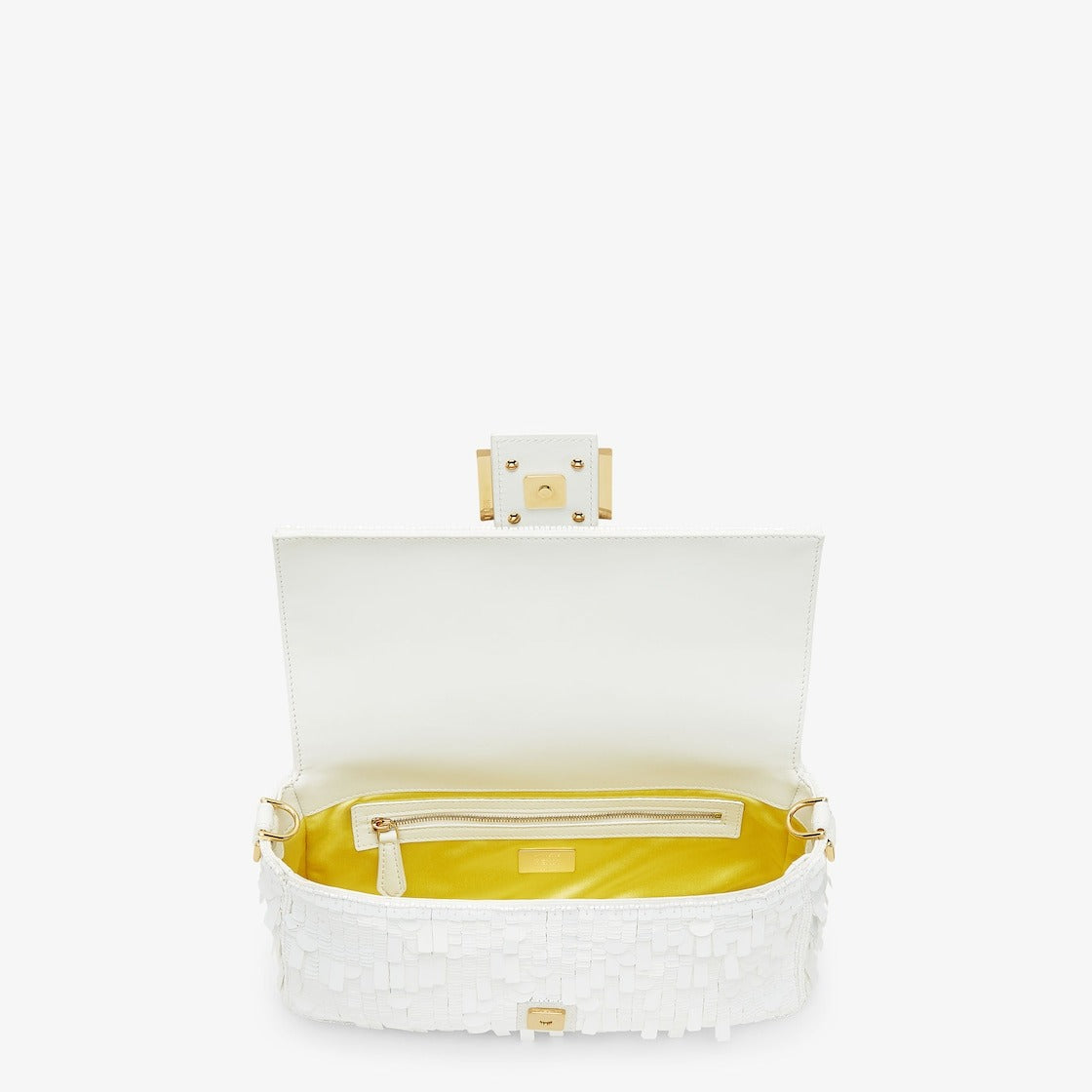 FENDI WHITE SEQUIN AND LEATHER BAGUETTE BAG