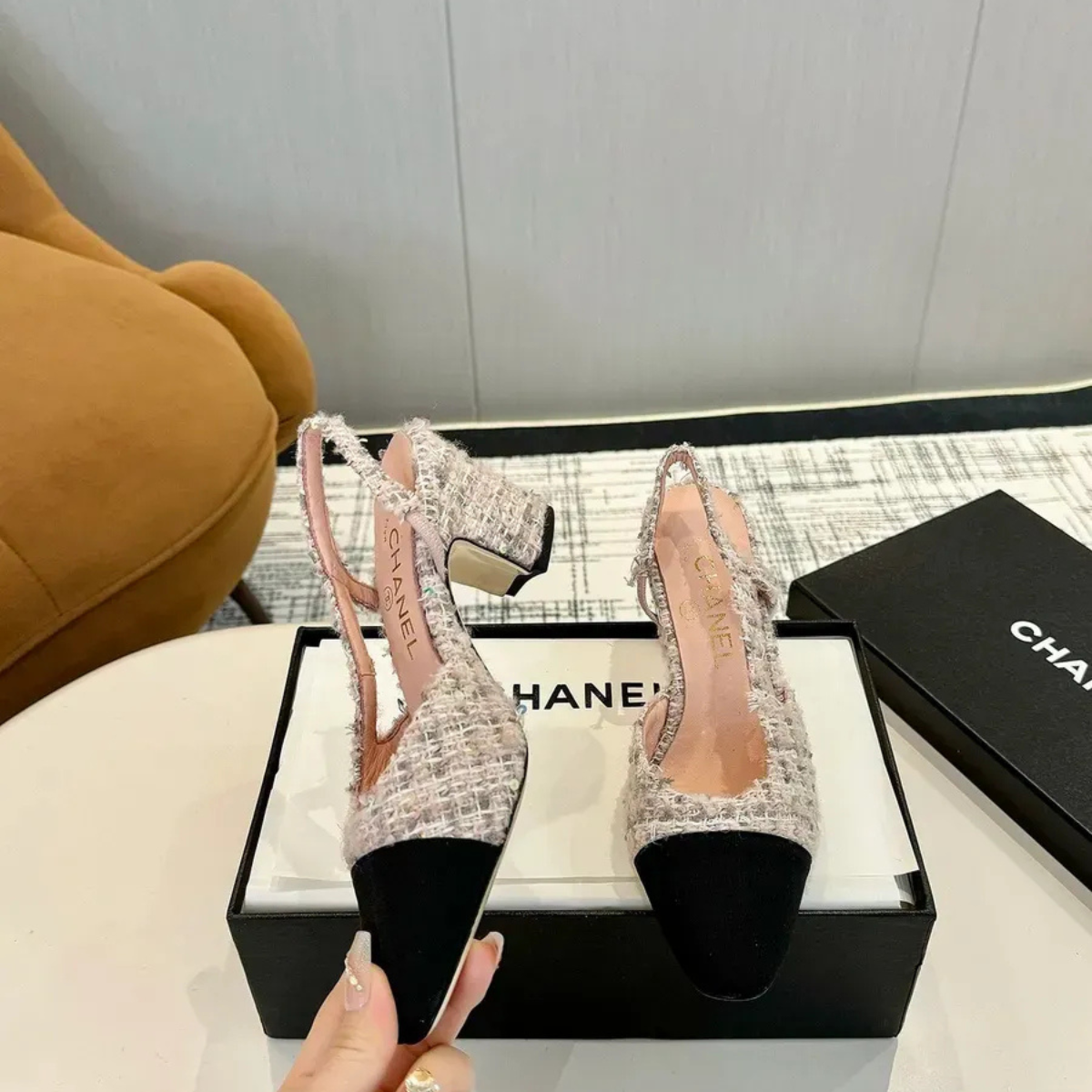 CHANEL MINI FLAP PINK & SLINGBACK TWEED SET