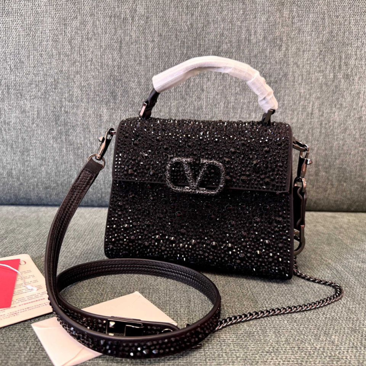 VALENTINO GARAVANI VSLING MINI BAG WITH CRYSTALS IN BLACK