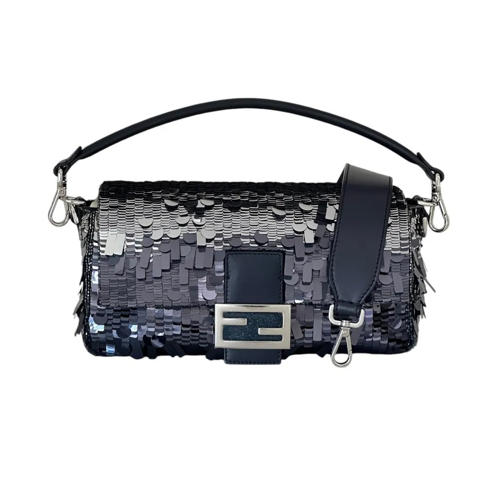 FENDI BAGUETTE BAG IN BLUE SEQUINS AND LEATHER