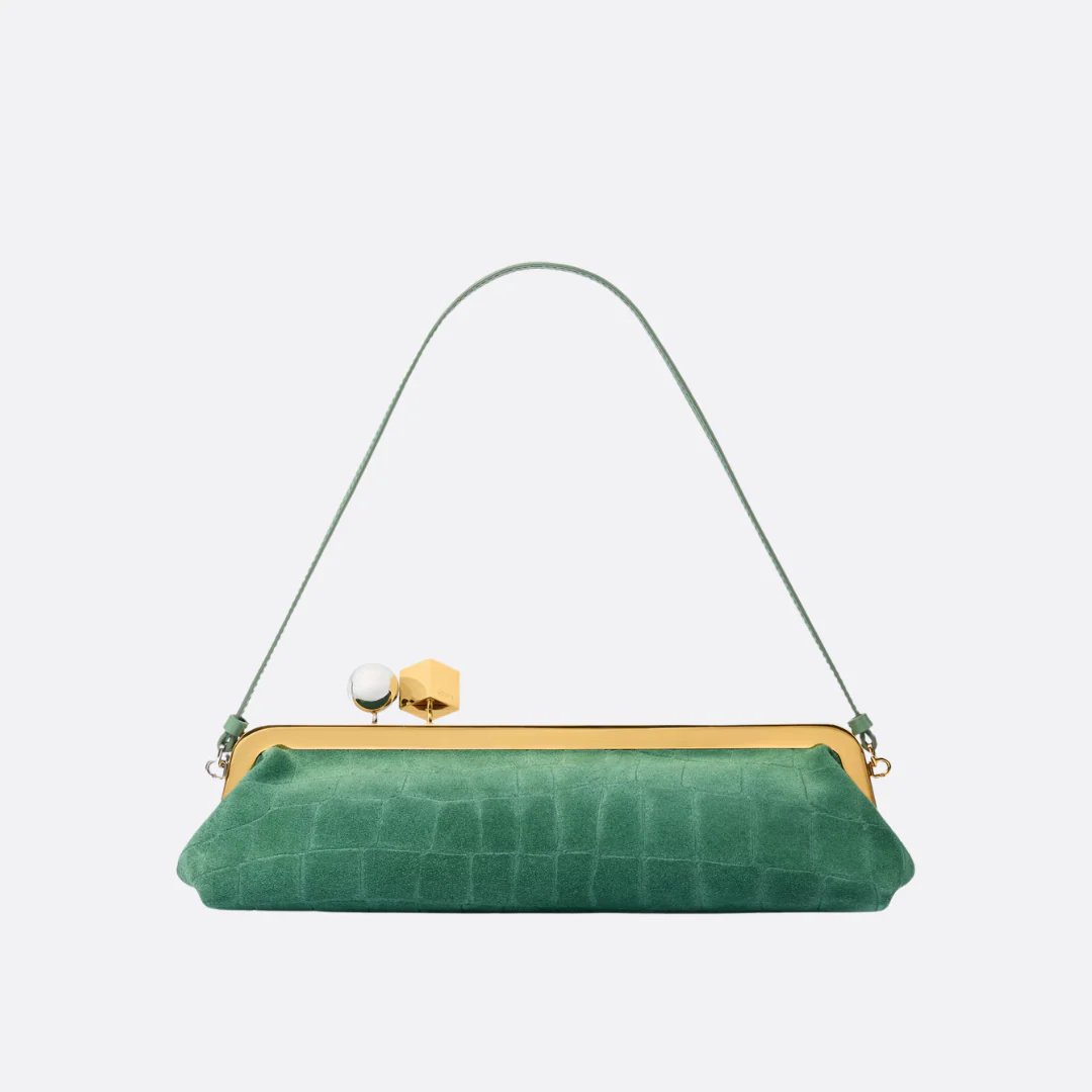 JACQUEMUS LE SALON SUEDE CLUTCH WITH CROCODILE-EFFECT