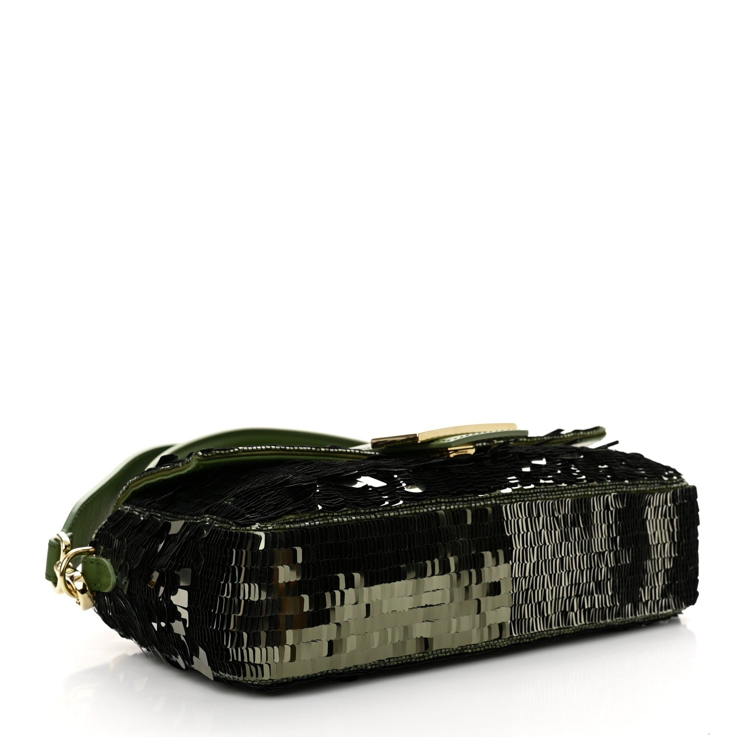 FENDI BAGUETTE BAG IN GREEN SEQUINS AND LEATHER