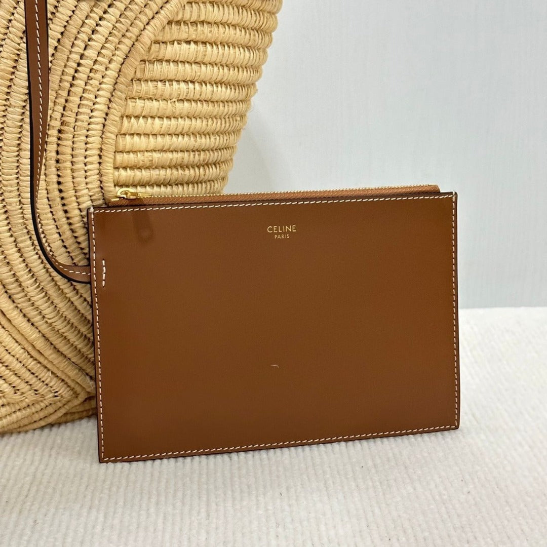 CELINE CLASSIC SMALL BASKET WITH WOVEN TRIOMPHE IN RAFFIA AND CALFSKIN
