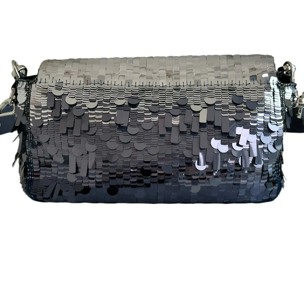 FENDI BAGUETTE BAG IN BLUE SEQUINS AND LEATHER