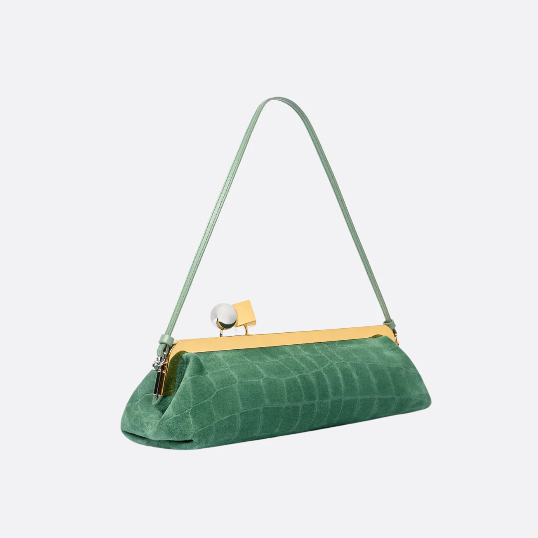 JACQUEMUS LE SALON SUEDE CLUTCH WITH CROCODILE-EFFECT
